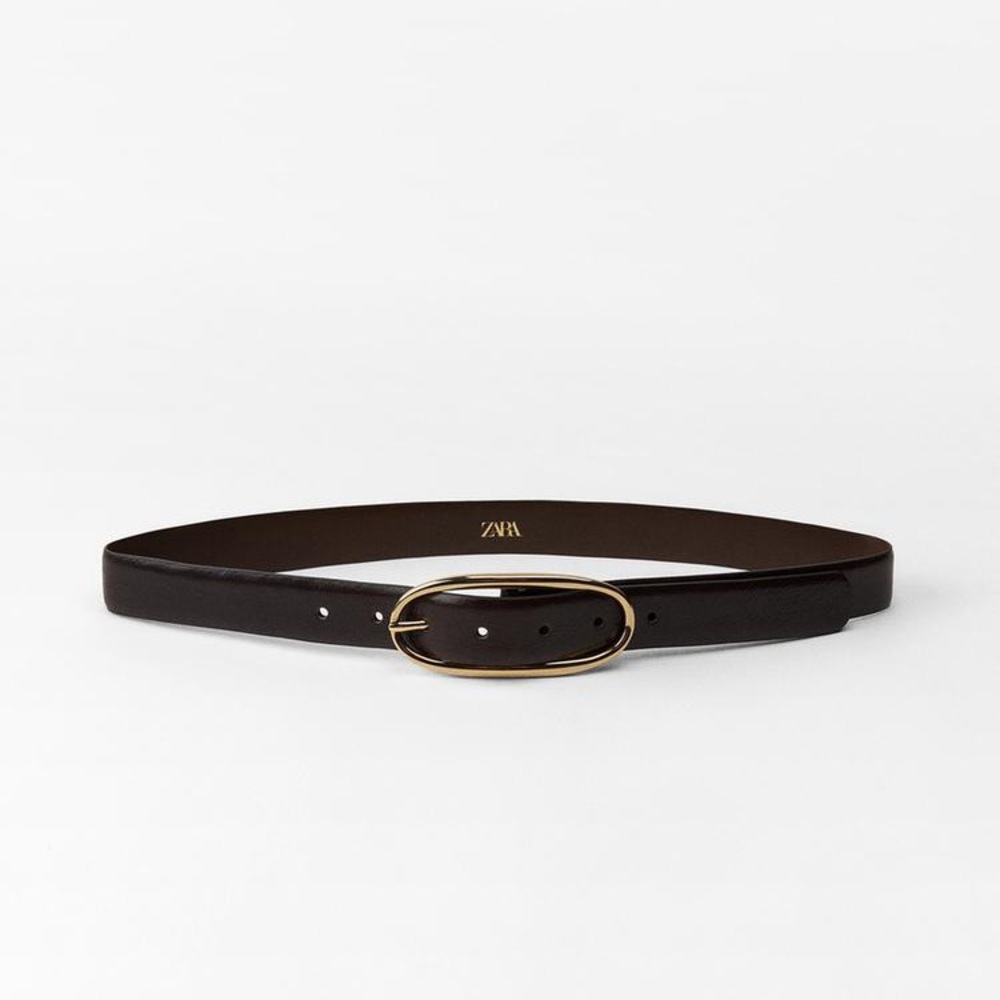 Nwot. Zara Black Leather Belt With An Oval Metal Buckle. Size 30.